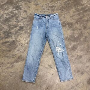 Express super high rise distressed ripped mom jean